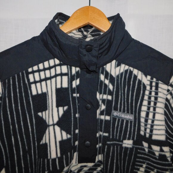 Columbia Sawyer Rapids Aztec 1/2 Snap Pull Over Fleece Womens L Black White - Picture 2 of 11